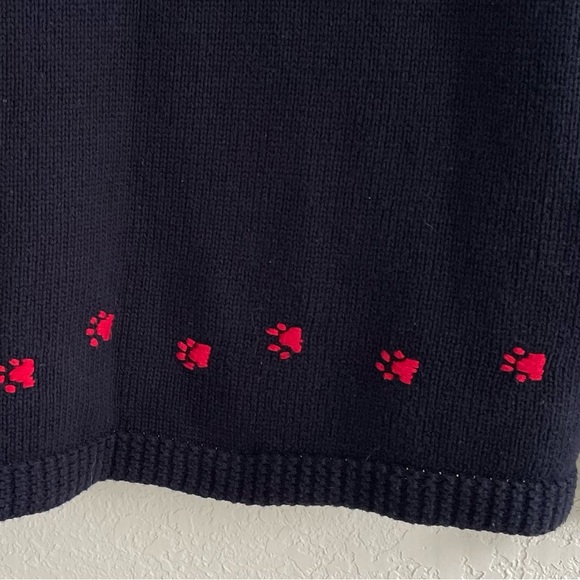 Vintage Dog Cotton Cardigan Sweater 80s 90s Navy L Novelty Grandma Cottagecore - Picture 8 of 13